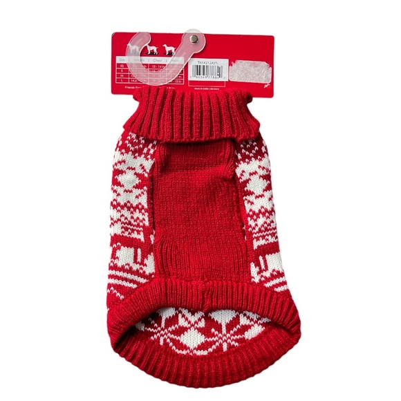 Friends Forever Snowflakes and Reindeers Pet Sweater Red White Size XSmall - Picture 2 of 8
